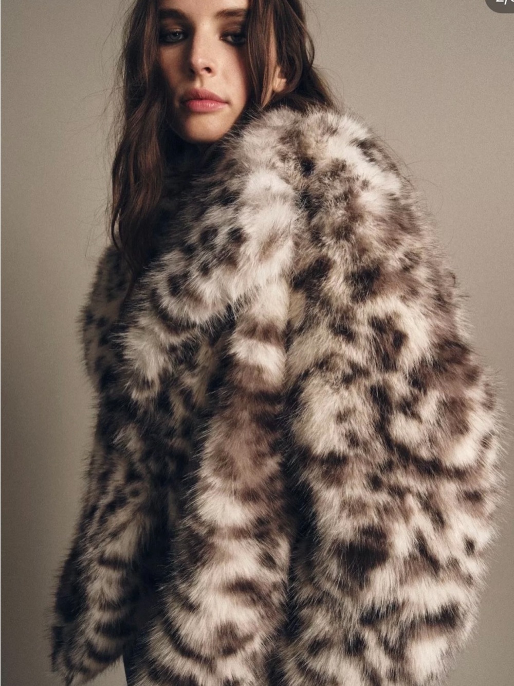 Zara Faux Fur Leopard-Spot Jacket - White, Brown, Black